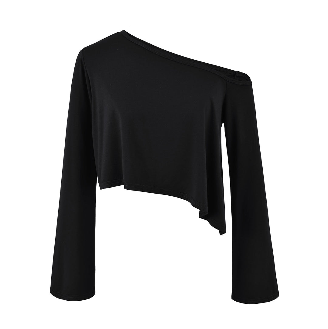 Damen Einschulter-Kurztop mit asymmetrischem Saum und Trompetenärmeln Echoarchiv