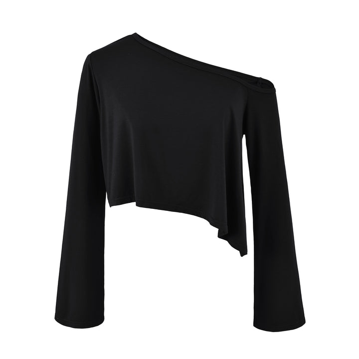 Damen Einschulter-Kurztop mit asymmetrischem Saum und Trompetenärmeln Echoarchiv