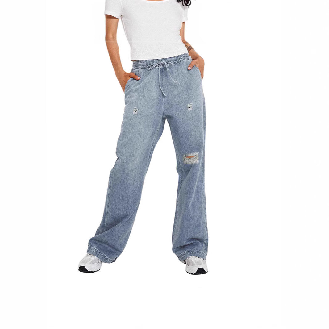 Damen lässige weite Denim-Hose mit elastischem Bund Echo Archiv