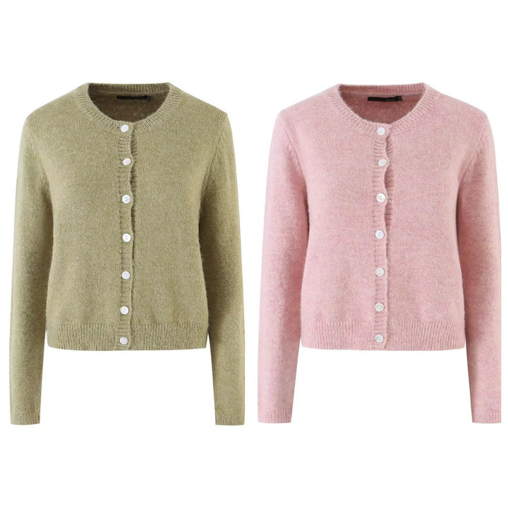 Damen Feinstrick-Cardigan mit Rundhalsausschnitt, Perlmuttknopfleiste und flauschiger Mohair-Optik Echo Archiv