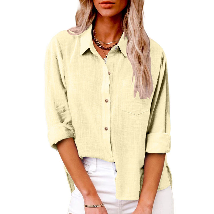 Damen nan oversized Leinen-Baumwollmix Hemdbluse mit Brusttasche und krempelbaren Ärmeln Echo Archiv
