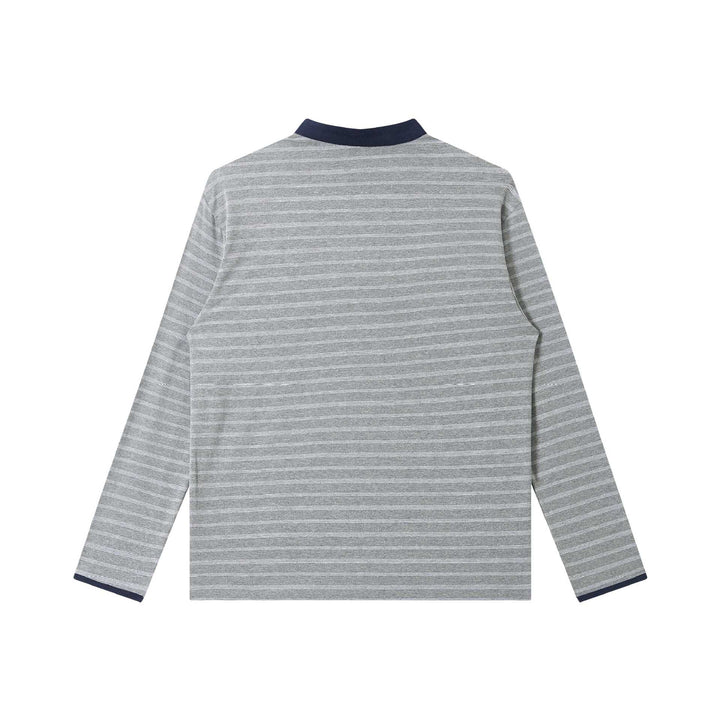 Herren Gestreiftes Langarm-Henleyshirt mit Stehkragen und feiner Ringelstruktur Echoarchiv