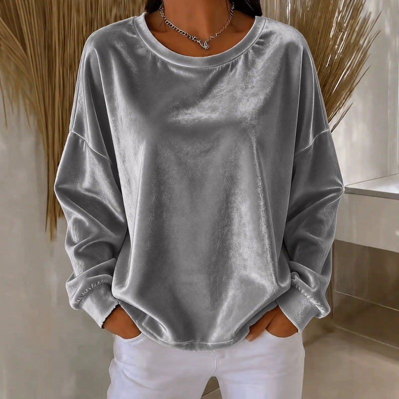 Damen Samt-Oversize-Sweatshirt mit Rundhalsausschnitt und eingesetzter Schulter Echoarchiv