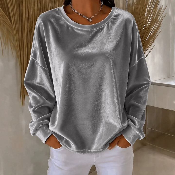 Damen Samt-Oversize-Sweatshirt mit Rundhalsausschnitt und eingesetzter Schulter Echoarchiv