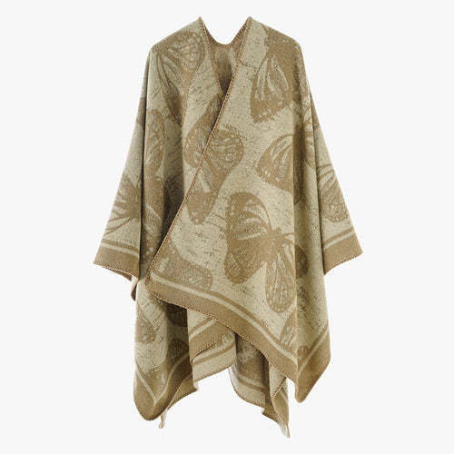 Damen Jacquardstrick‑Poncho mit Schmetterlingsmotiv und asymmetrischem Zipfelsaum – Avérine