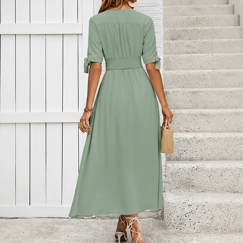 Damen Elegantes Maxikleid mit V-Ausschnitt und Rüschendetails Echo Archiv