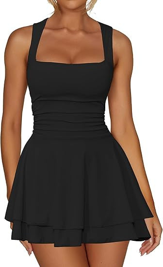 Damen sportliches Kleid mit Raffungen und weit schwingendem Rock Echo Archiv
