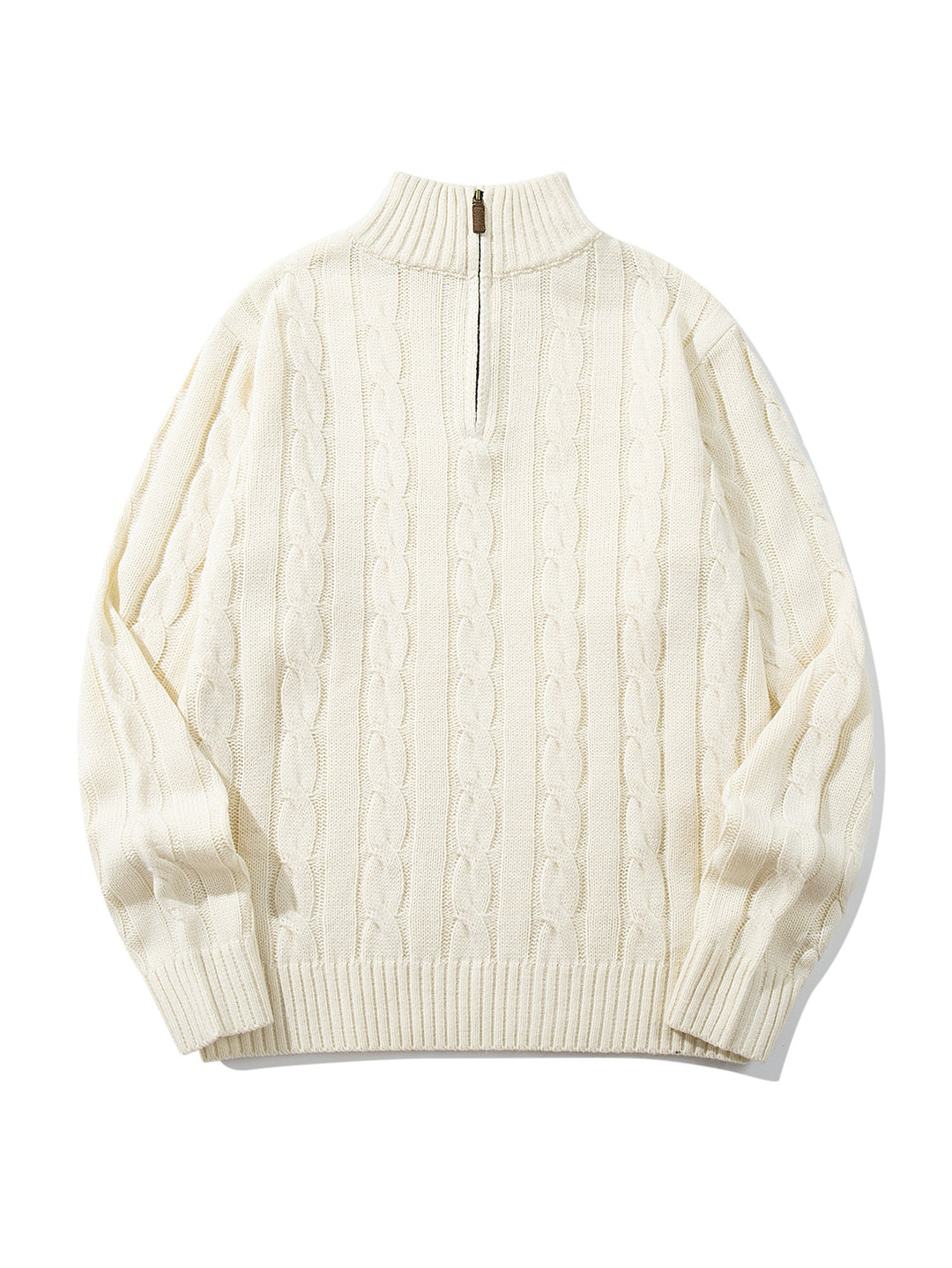 Unisex Zopfmuster-Halbzip-Pullover mit hohem Rippkragen und Oversize-Schnitt Echoarchiv
