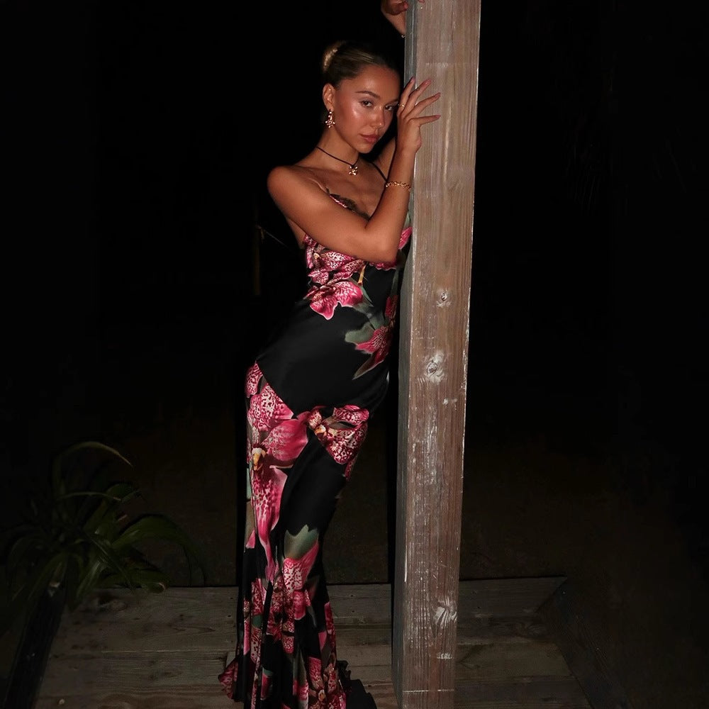 Damen Maxikleid mit floralem Seiden-Effekt und feinen Spaghettiträgern Echo Archiv