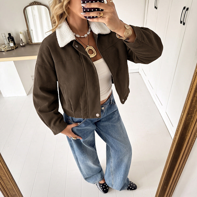Damen Modische Cordjacke mit Fleecekragen Echo Archiv
