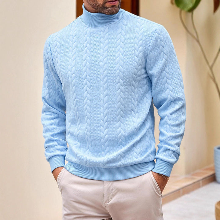 Herren grobgestrickter Zopfstrickpullover mit halbem Stehkragen und elastischen Rippbündchen – Norvane
