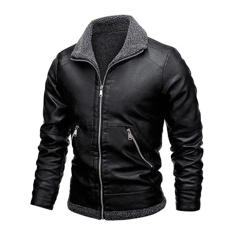 Herren Aviator-Kunstlederjacke mit vollem Sherpa-Innenfutter und Reißverschluss – Taviero