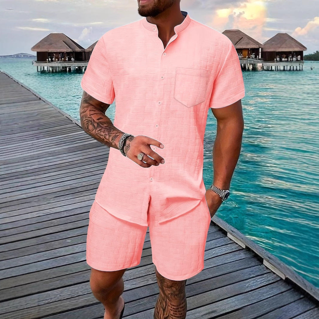 Herren lässiges Kurzarm-Outfit mit strukturiertem Design Echoarchiv