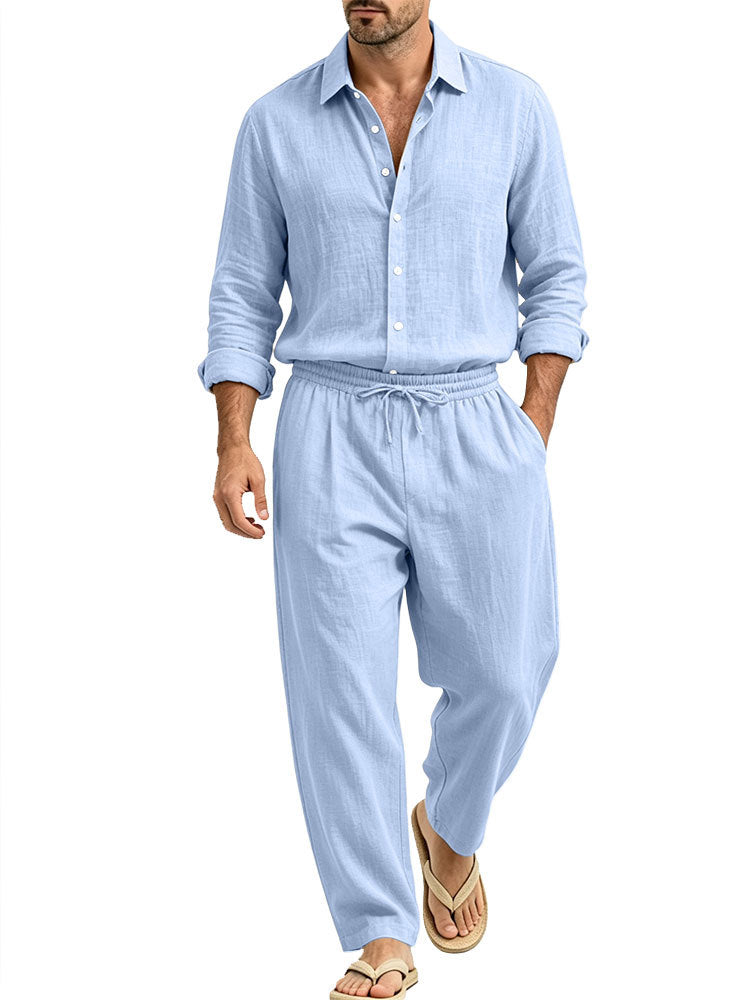 Herren Lässiges Leinen-Set Hemd und Relaxhose mit Tunnelzug Echoarchiv