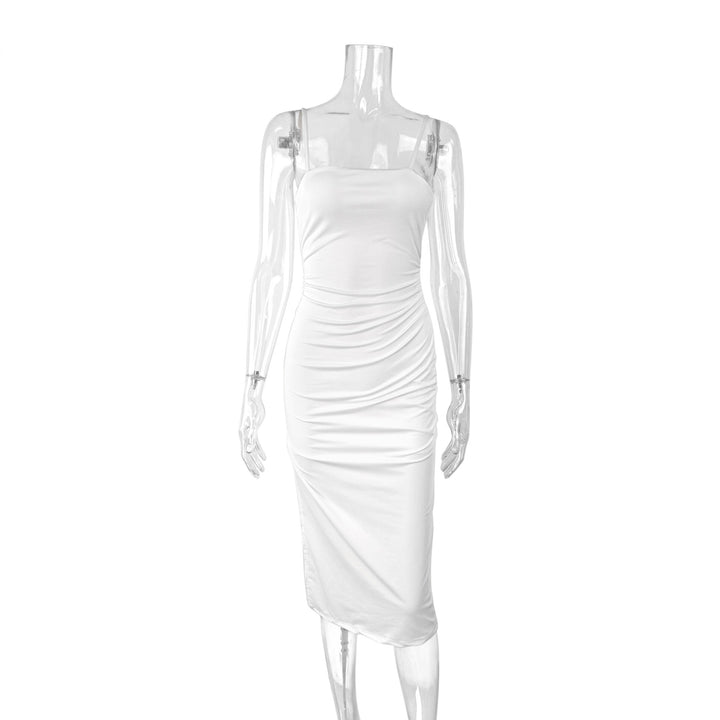 Damen figurbetontes Midi-Kleid mit schulterfreien Trägern und tiefem Schlitz Echo Archiv