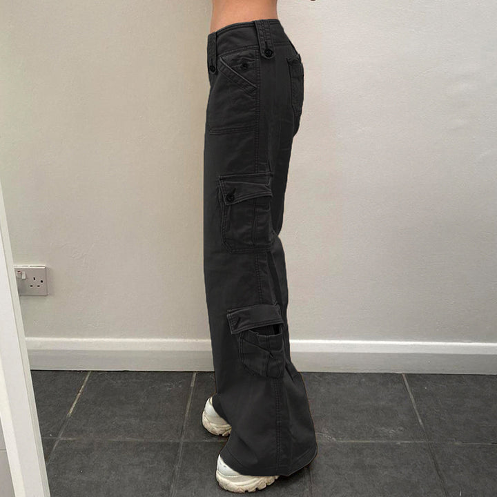 Damen nan hohe Taille Cargo-Hose mit geradem Bein, mehrfachen Klappentaschen und markanten Knopfdetails Echo Archiv