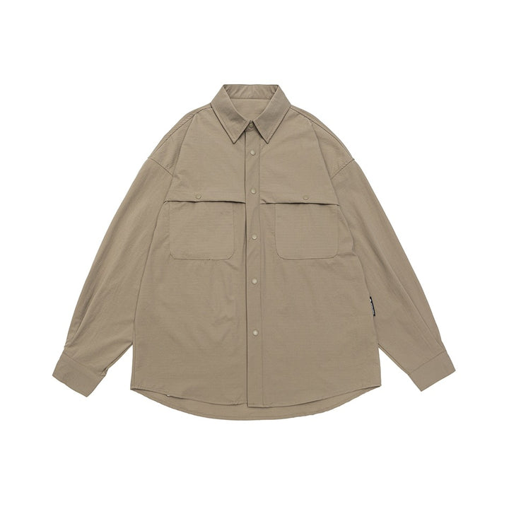 Unisex Weit geschnittene Hemdjacke im Utility‑Stil mit Druckknopfleiste Echoarchiv
