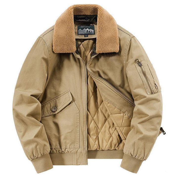 Herren Baumwoll-Canvas Bomberjacke mit Teddykragen, gesteppter Thermofütterung und Utility-Ärmeltasche – Brevano