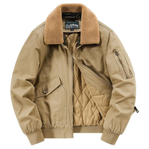 Herren Baumwoll-Canvas Bomberjacke mit Teddykragen, gesteppter Thermofütterung und Utility-Ärmeltasche – Brevano