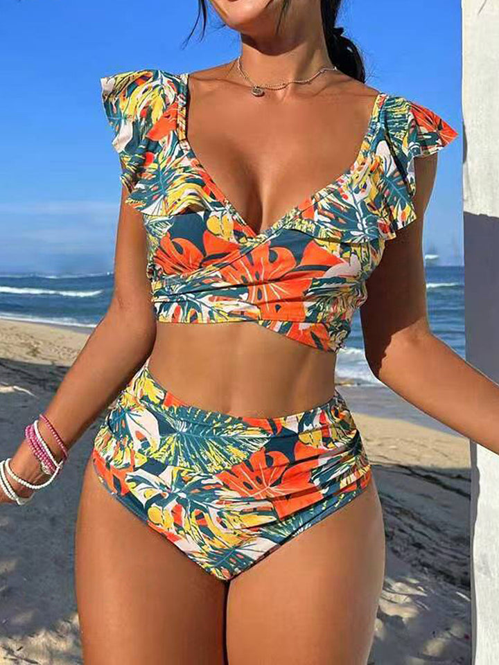 Damen Hoch-tailliertes Badebikini mit verspielten Rüschendetails Echo Archiv