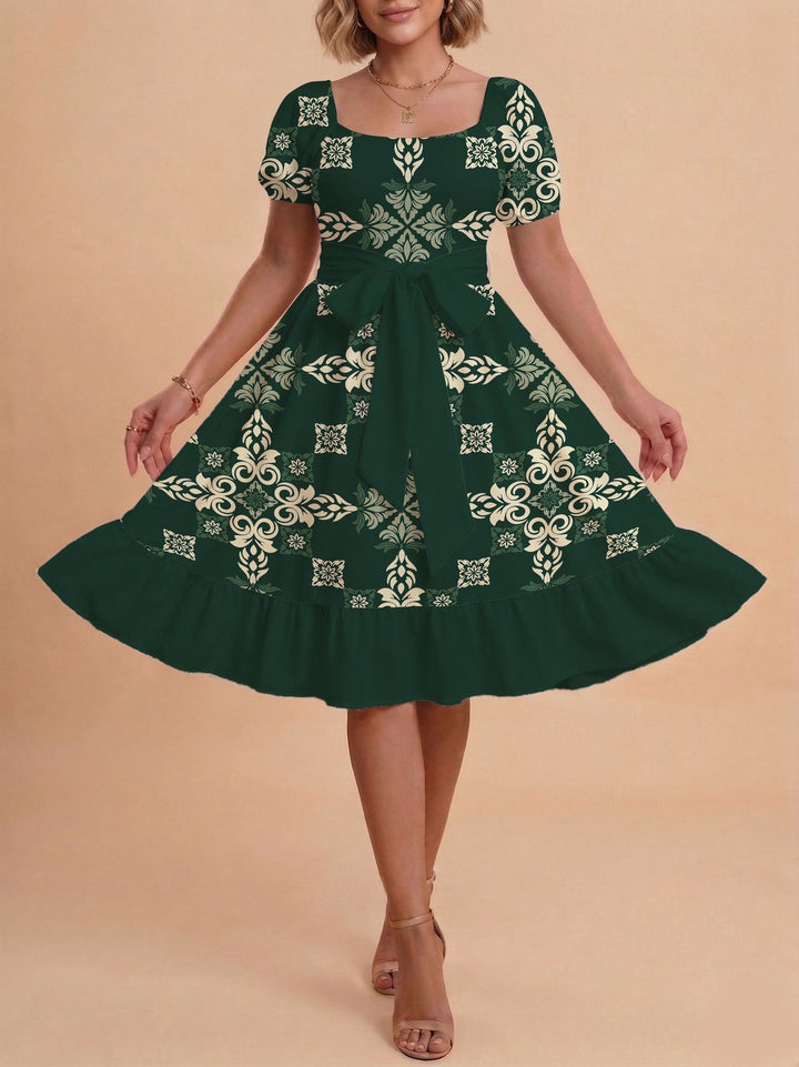 Damen Retro Maxikleid mit Puffärmeln und Taillengürtel Echo Archiv