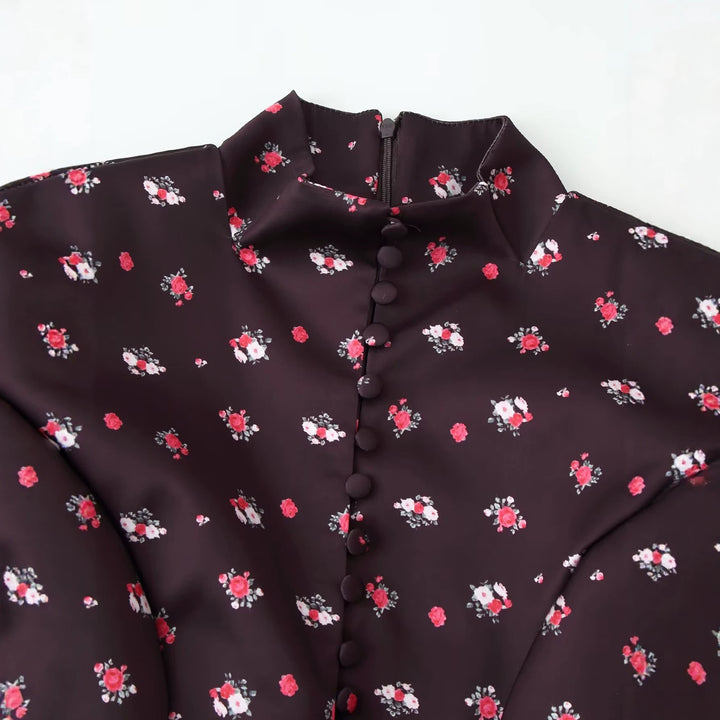 Damen Langärmliges Maxikleid mit Stehkragen, durchgehender Knopfleiste und floralem Alloverprint Echo Archiv