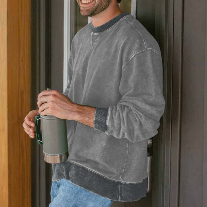 Herren Sweatshirt mit Vintage-Waschung, überschnittener Schulter und V‑Stitch Echoarchiv