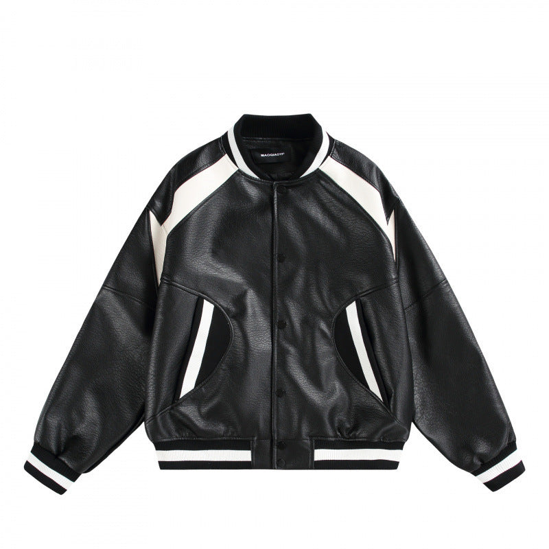 Unisex Boxy Oversize Kunstleder‑Bomberjacke mit Kontrastpaneelen und Rippenbündchen Echo Archiv