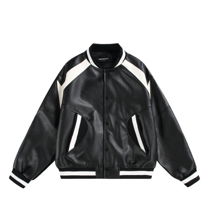 Unisex Boxy Oversize Kunstleder‑Bomberjacke mit Kontrastpaneelen und Rippenbündchen Echo Archiv