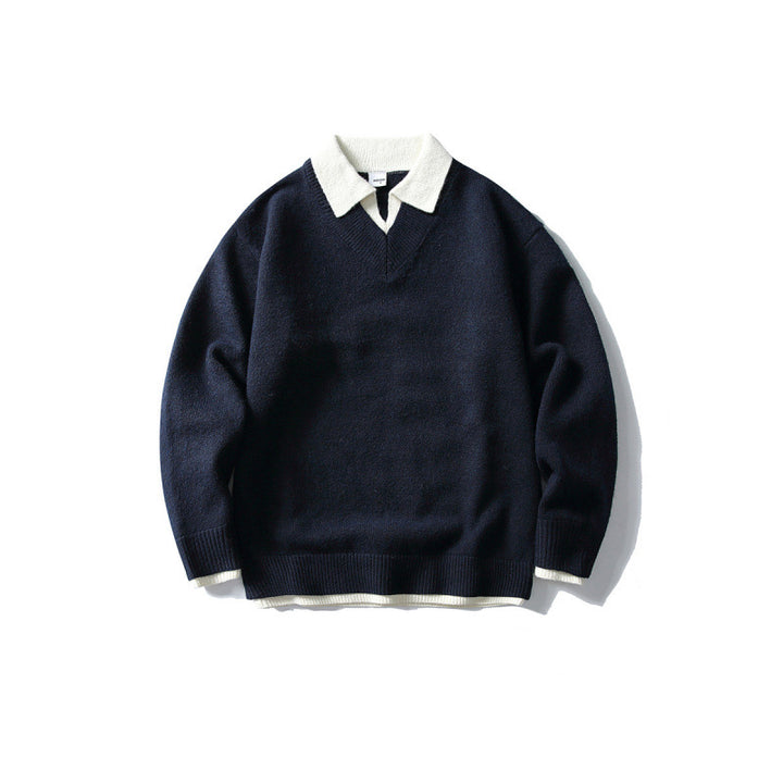Unisex Oversize-Strickpullover mit kontrastpolokragen und V-Ausschnitt Echo Archiv