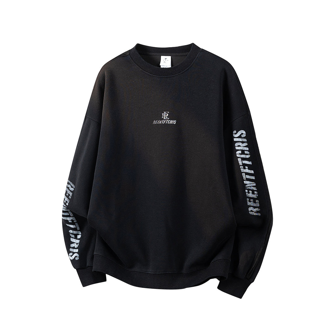 Damen Oversize-Sweatshirt mit gesticktem Schriftzug, abgerundetem Saum & überschnittener Schulter Echoarchiv
