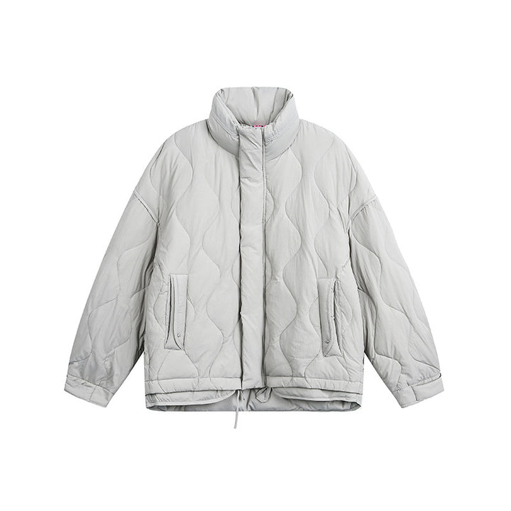 Damen Oversize gesteppte Jacke mit Stehkragen, Wellensteppung und Tunnelzug Echoarchiv
