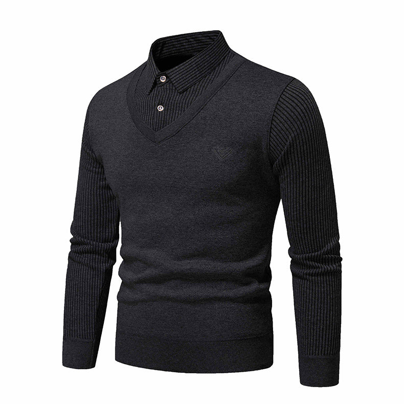 Herren eleganter Strickpullover mit V-Ausschnitt und strukturierten Ärmeln Echoarchiv