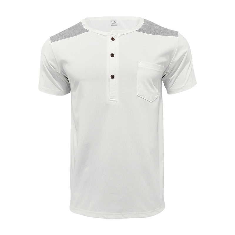 Herren Kurzarm-Henley-Shirt mit kontrastierenden Schulterdetails und praktischer Brusttasche Echoarchiv