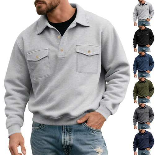Herren nan Polokragen Sweatshirt mit aufgesetzten Brusttaschen und gerippten Bündchen Echo Archiv