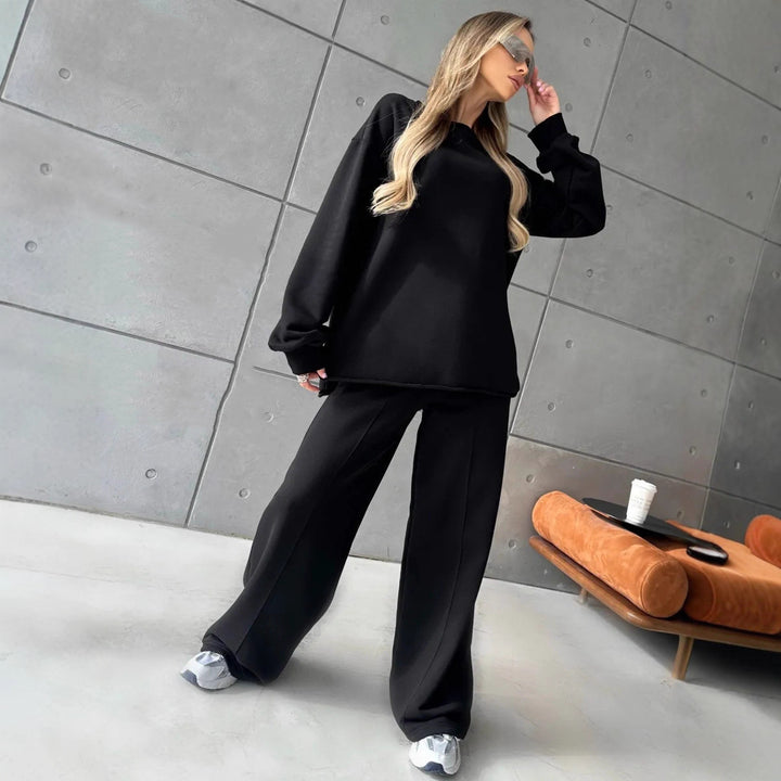 Damen eleganter Lounge-Zweiteiler mit Oversize-Sweatshirt und taillierter Weitbein-Hose – Avérine