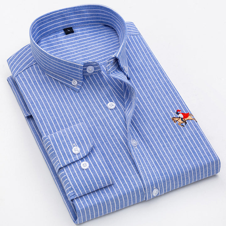 Herren elegantes Langarmhemd mit feinen Streifen und besticktem Detail Echoarchiv
