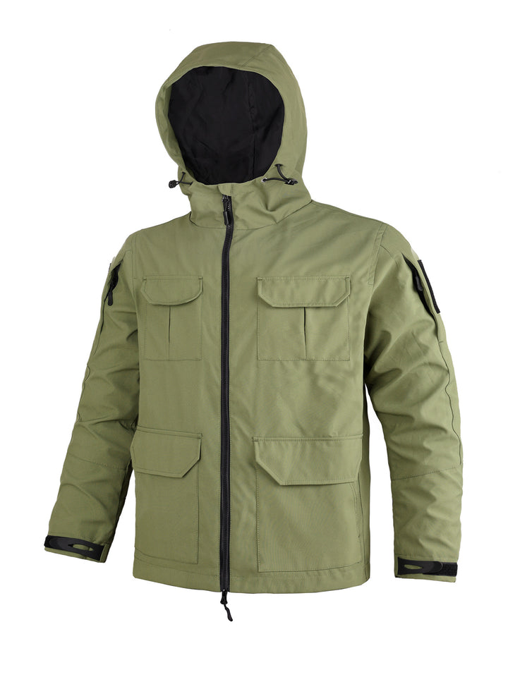 Herren  Kapuzen wasserabweisende Feldjacke mit mehreren Taschen mit Klappe und verstellbarem Zugkordel Echo Archiv