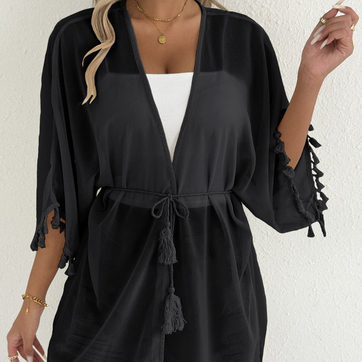 Damen eleganter Strandponcho mit Quasten Echo Archiv