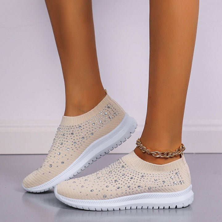 Damen nan gestrickter Slip-On Sneaker mit Strassbesatz, elastischem Schaft und stoßdämpfender EVA-Sohle Echo Archiv