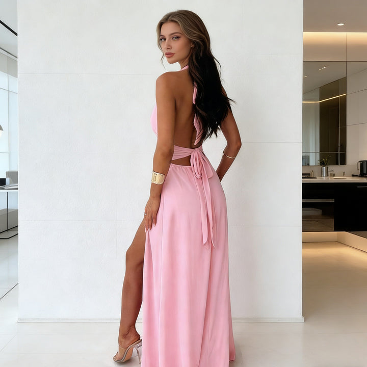 Damen Maxikleid mit tiefem V-Ausschnitt und hohem Schlitz Echo Archiv
