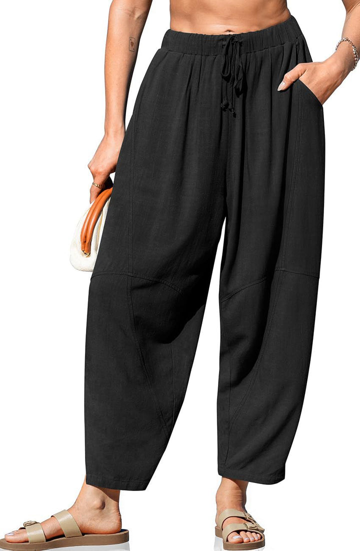 Damen Locker geschnittene Leinenhose mit weitem Bein und Kordelbund – Avérine