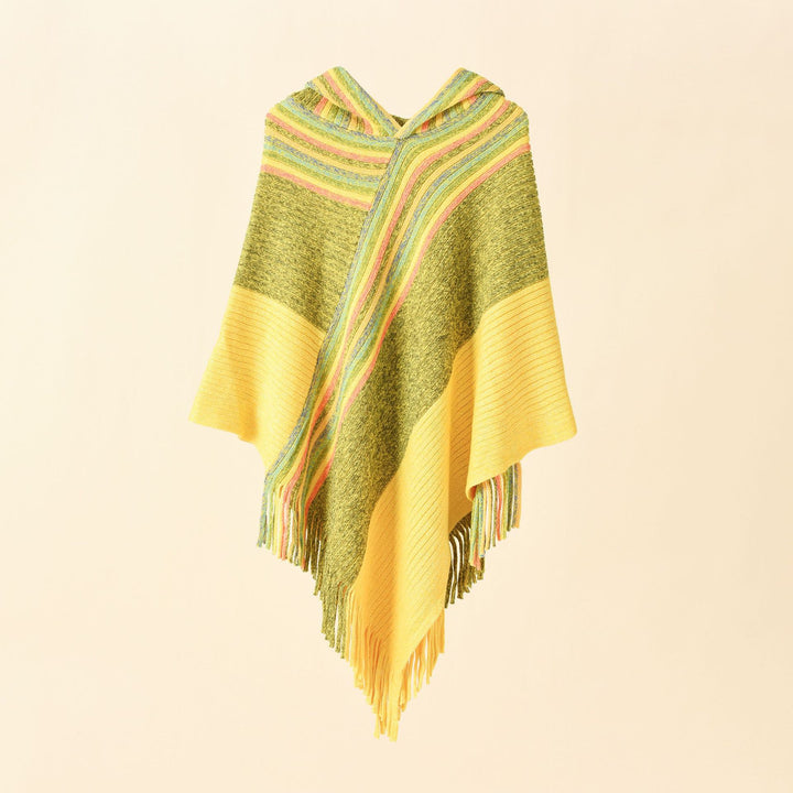 Damen Kapuzen-Poncho im Grobstrick mit Fransensaum Echo Archiv