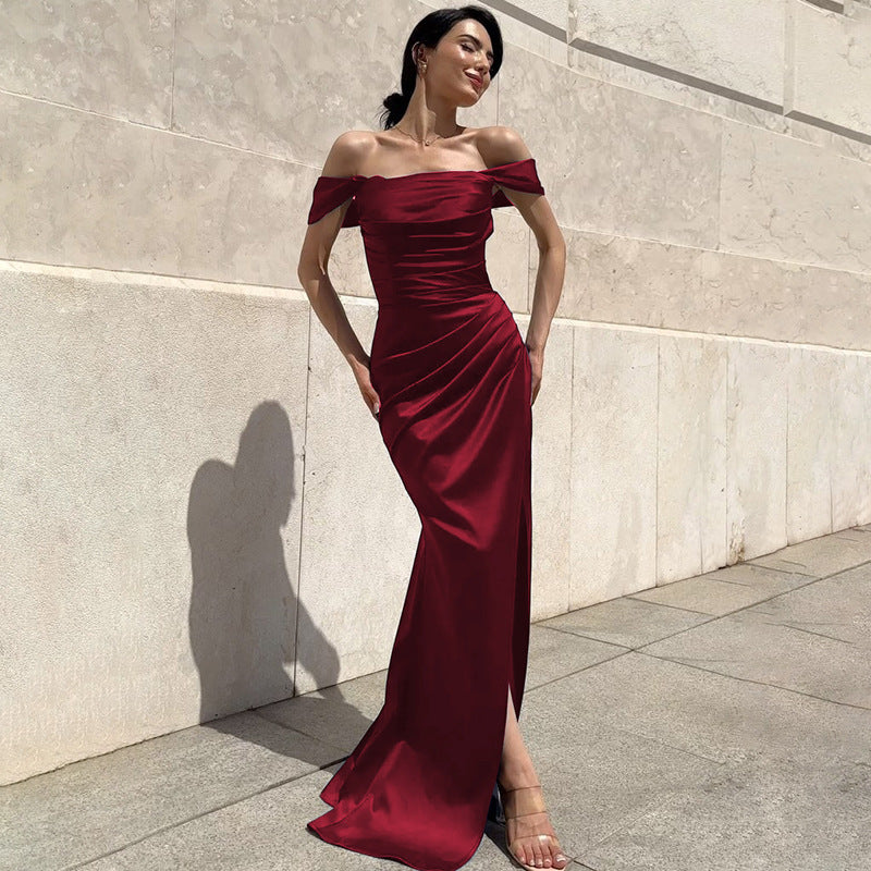 Damen Elegantes Maxikleid mit Off-Shoulder Schnitt und Raffungen Echo Archiv