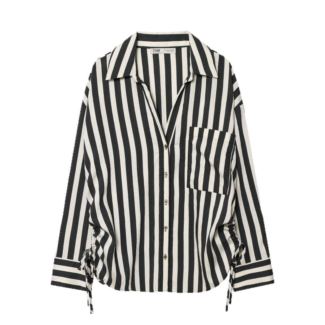 Damen Oversized Hemdbluse mit vertikalem Streifenmuster und Seitenschnürung Echoarchiv
