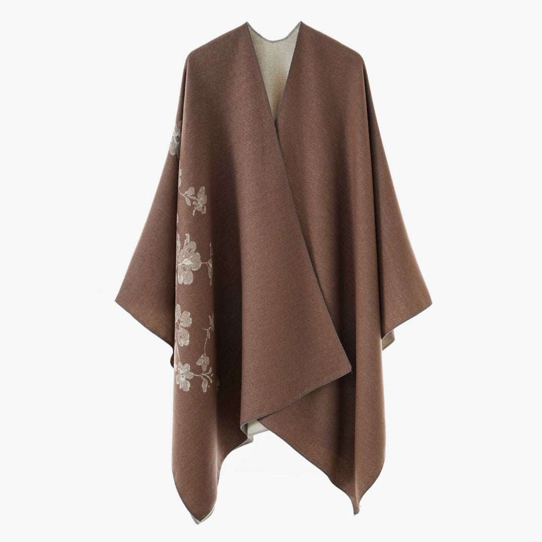 Damen Offener Reversibler Wollmix‑Cape mit floralem Jacquard Echo Archiv