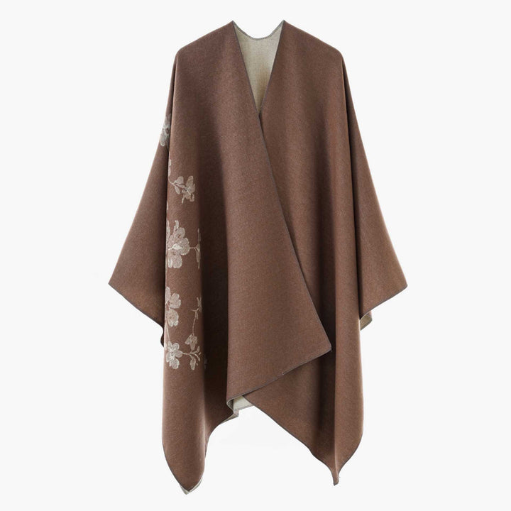 Damen Offener Reversibler Wollmix‑Cape mit floralem Jacquard Echo Archiv