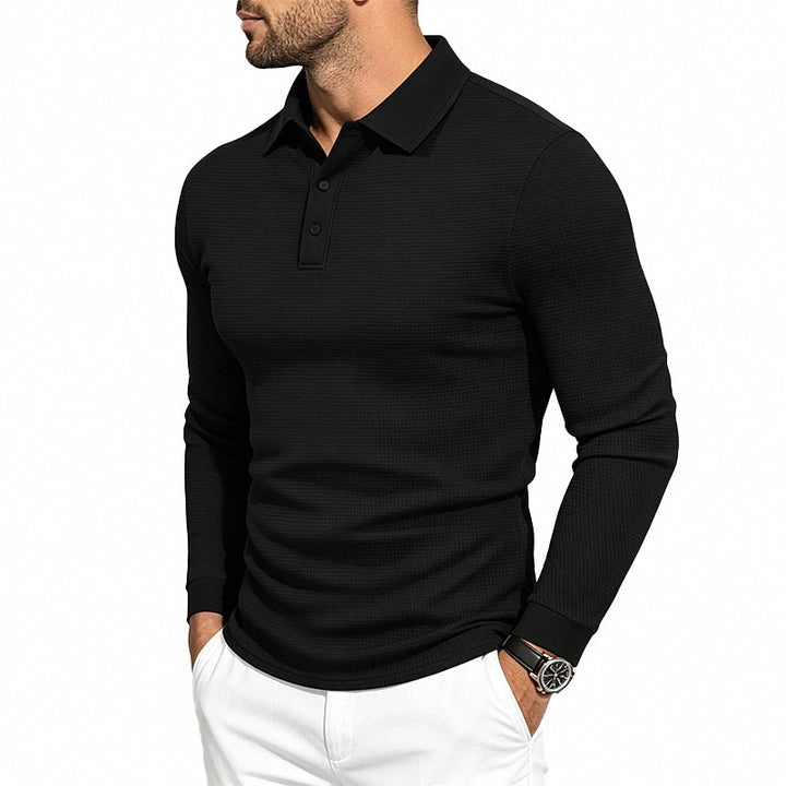 Herren Slim-Fit Poloshirt mit Langarm und Waffelstruktur Echoarchiv