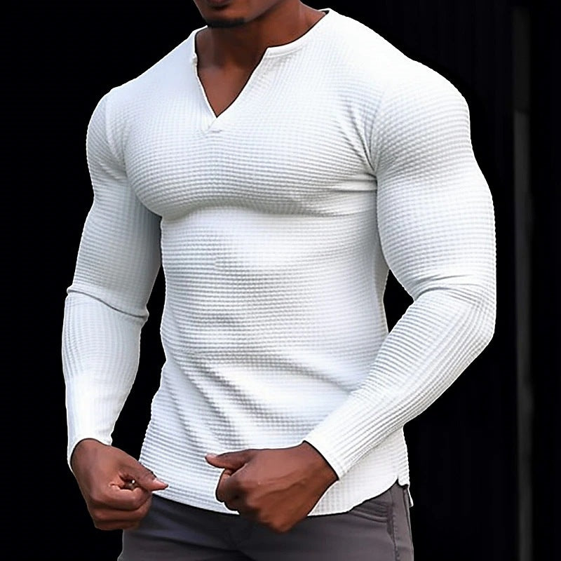 Herren modisches Langarm T-Shirt mit strukturiertem V-Ausschnitt Echoarchiv