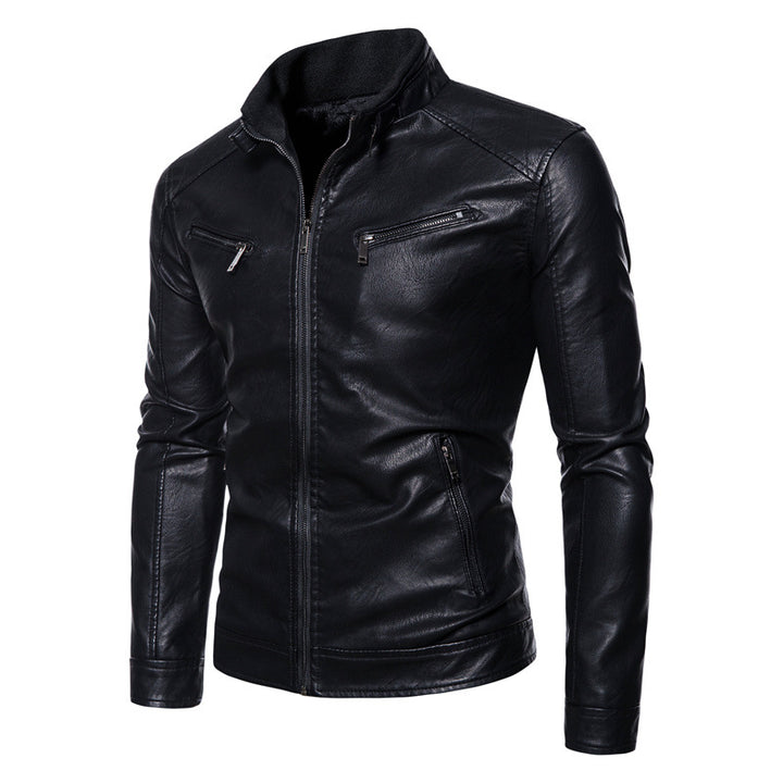 Herren Slim-Fit Kunstleder-Bikerjacke mit Stehkragen, Reißverschlusstaschen und weichem Innenfutter Echo Archiv